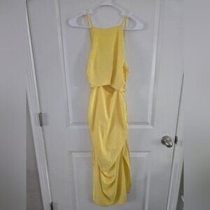 NSR Yellow Asymmetrical Ruched Midi Gown